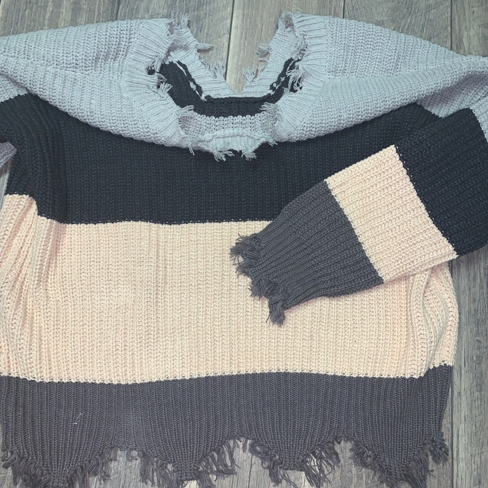 Frayed boutique knit sweater